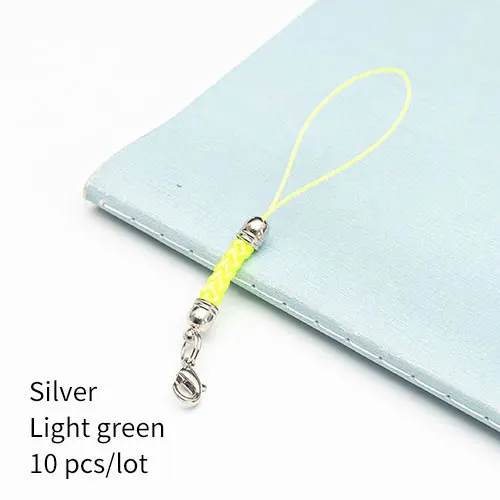 Silver light green 10 шт., застежка-карабин, ремешок, шнур, мобильный телефон, Лариат, мобильный ремешок, шарм, нейлоновый брелок, цепочка, ювелирное изделие, сделай сам, ювелирное изделие - Цвет: Silver light green