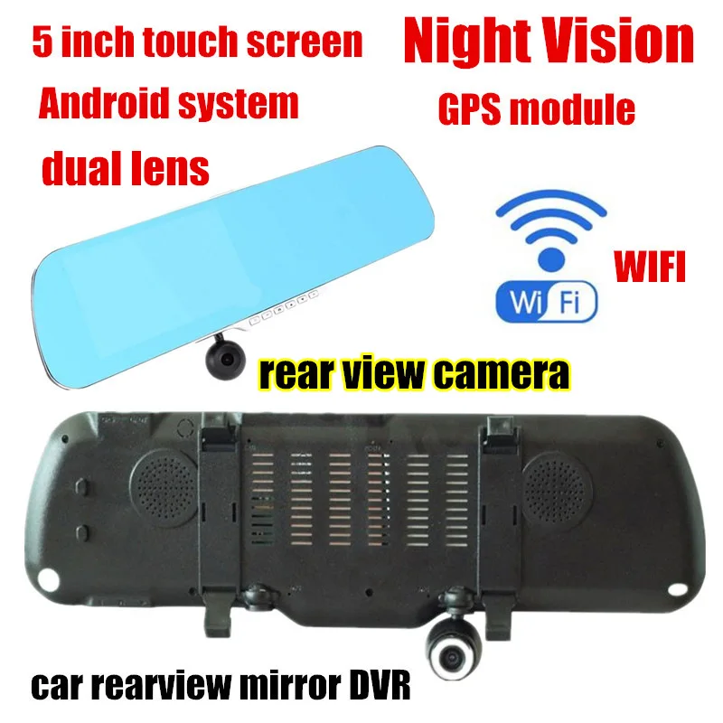 

New 5.0 inch Car DVR GPS for Android Dual Lens Car Rearview Mirror Video Recorder front 140 back 120 degree viewing Angle