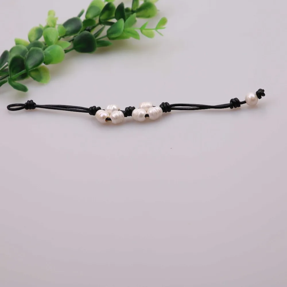 Real Rice pearl bracelet Women Pearl Bracelet Bangle for Genuine Leather Cord Jewelry Handmade Girls Dropshipping | Украшения и