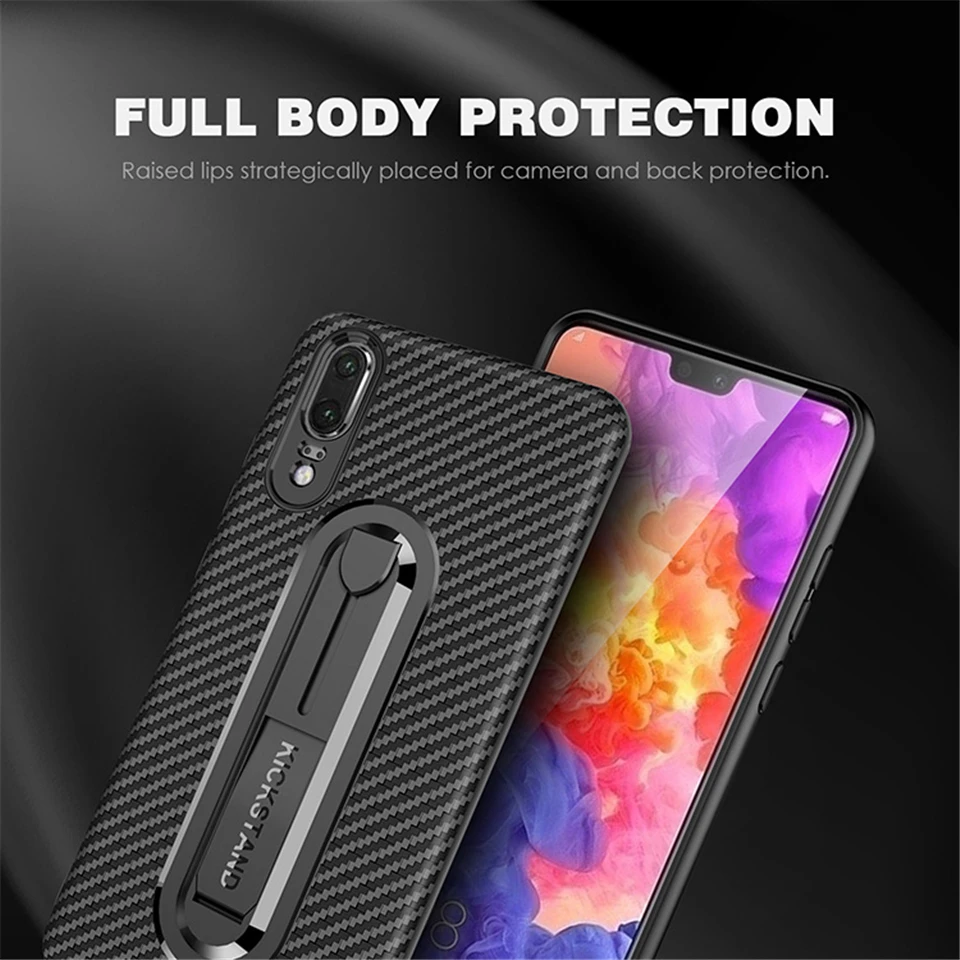 Armor Case For Huawei P20 Pro TPU Carbon fiber Holder Mate 10 Lite 20 X Honor 7A 7C Y6 Y7 2018 P Smart Cover Phone Cases |