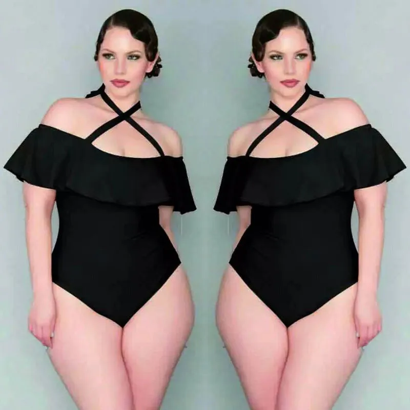 4XL плюс размер купальный костюм лист лотоса цельный купальный костюм с открытыми плечами Женский Плюс размер купальный костюм Горячий Пляжный Купальник