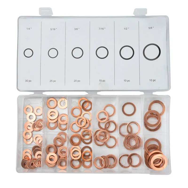 

Free shipping 110pcs copper ring gasket shim flat washer kit seal red copper hardware small parts sets