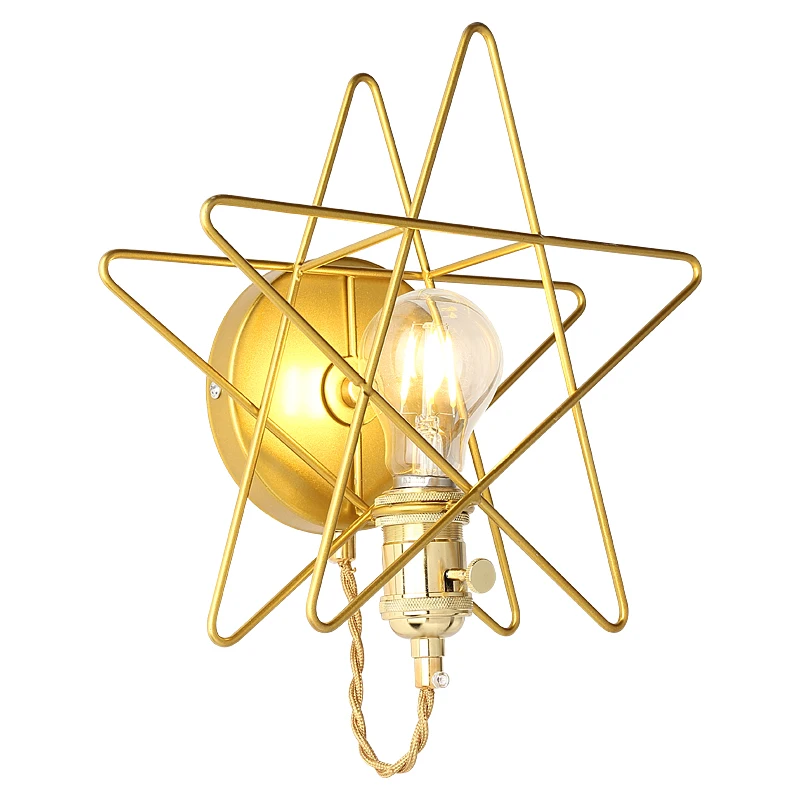 

Nordic five-pointed star wall lamp aisle stairs corridor bedroom bedside stars background wall gold wall lamp WF4221000