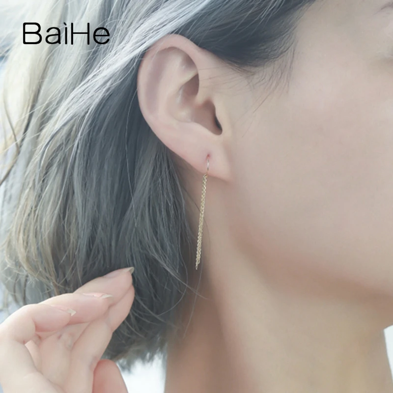 Длинные серьги BAIHE из 18-каратного желтого золота для женщин и девушек модные