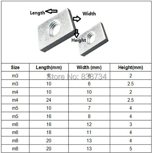 100 шт m3 * 10*6*2 5 сталь с белым цинком прямоугольная гайка квадратная для