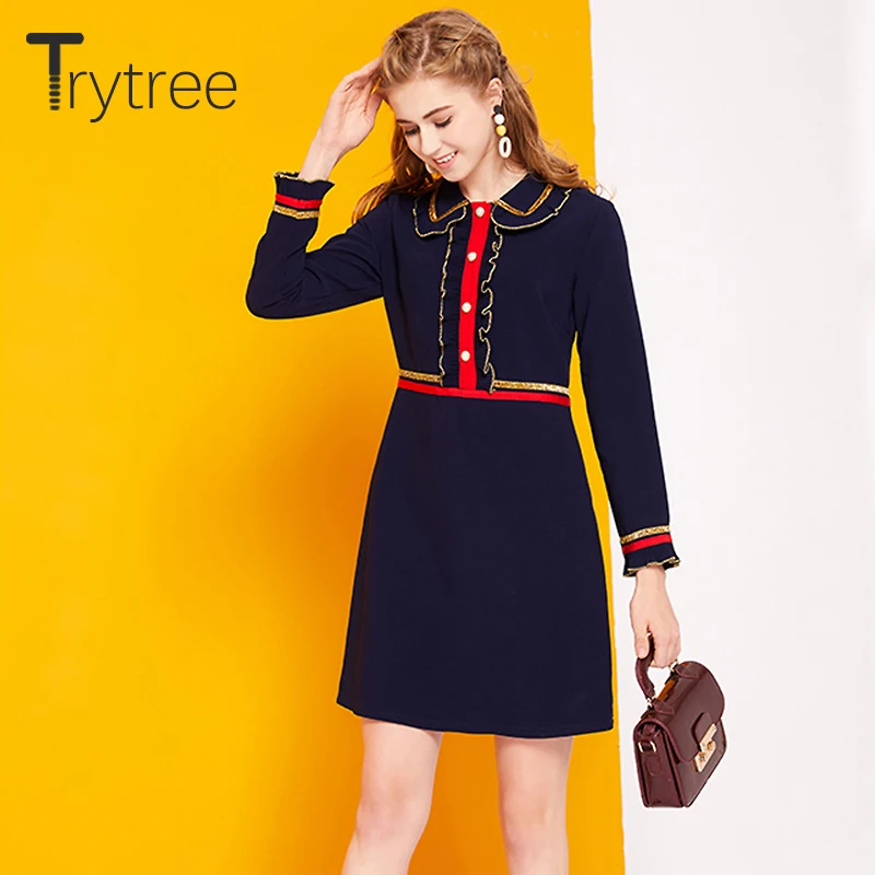Осеннее платье с оборками Trytree повседневные женские мини платья в стиле пэчворк