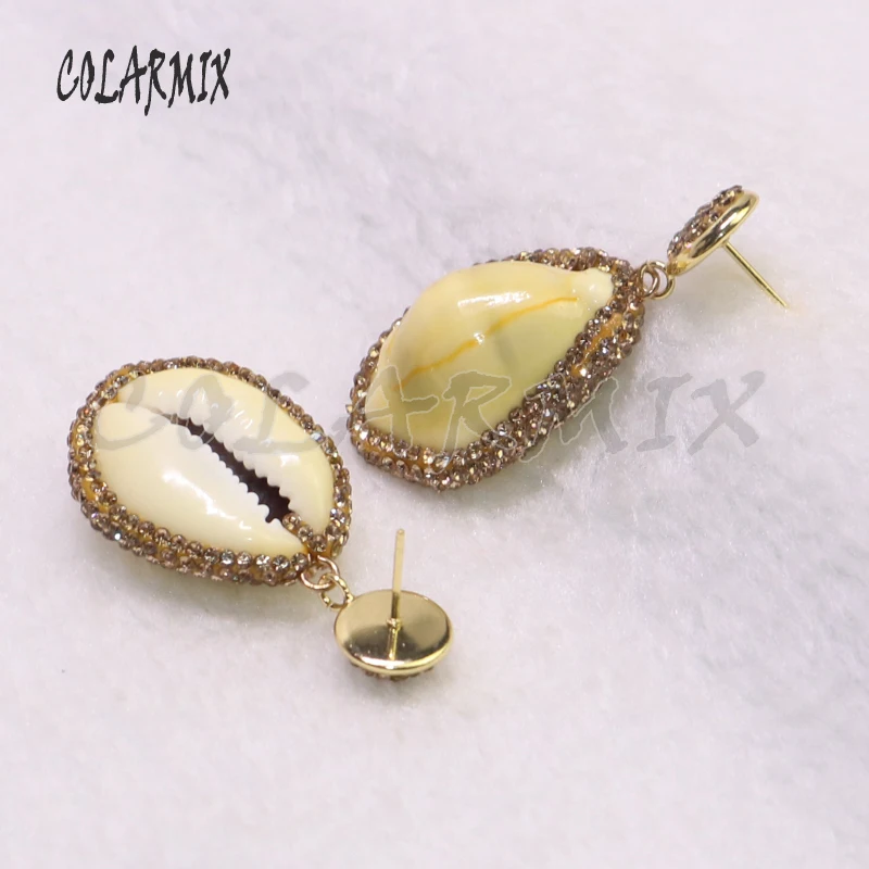 Natural shell stone pave gold color rhinestone earrings yellow fashion jewelry earrings7142 | Украшения и аксессуары