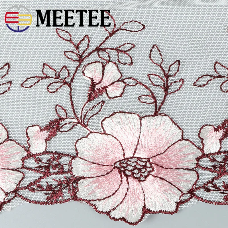 Новинка MEETEE 5 ярдов розовый цветок кружева сетки ткань с вышивкой и аксессуары