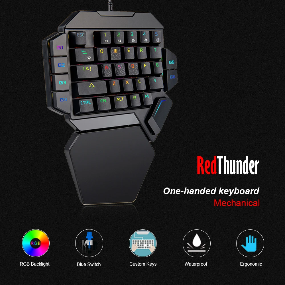 Портативная мини-игровая клавиатура RedThunder с одной рукой с подсветкой RGB, Эргономичный игровой контроллер для ПК PS4 Xbox Gamer