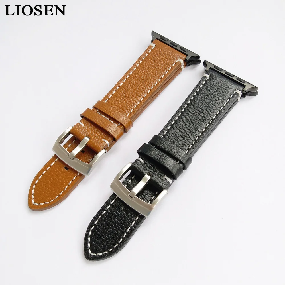 Фото Ремешок для часов LIOSEN, из натуральной кожи, для Apple Watch, винтажный стиль, Пряжка из нержавеющей стали, 38 мм, 42 мм, черный, коричневый, светильник №2