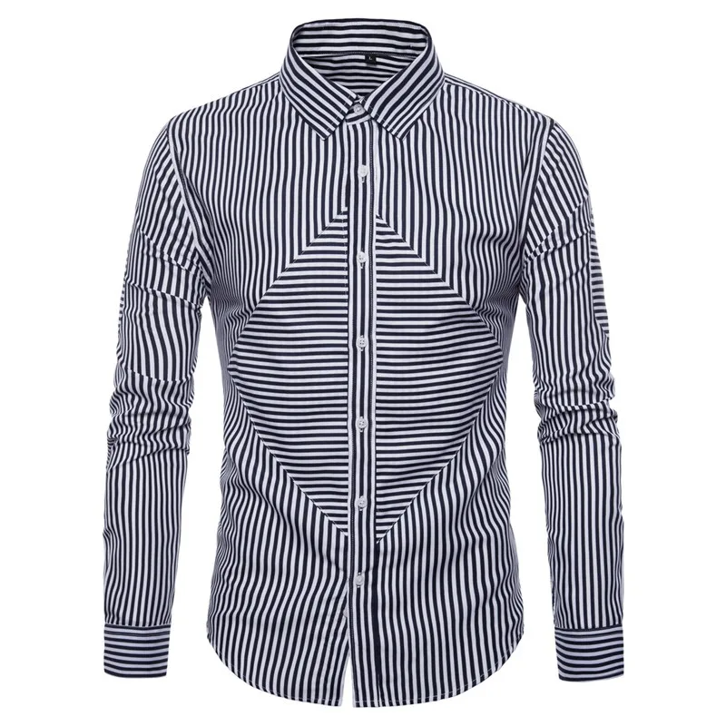 

Nice New Men Striped Slim Shirts Casual Men Business Turn-down Collar Long-sleeve Shirts For Young Autumn Winter S-2XL