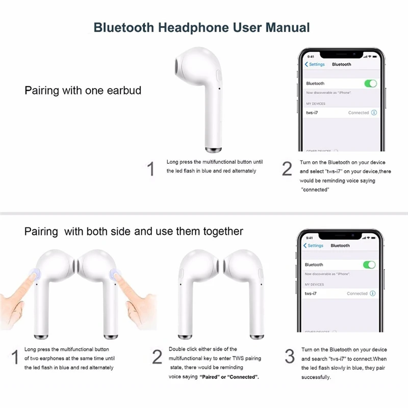 I7s TWS беспроводные наушники, Bluetooth наушники, I7 5,0, спортивные стерео наушники-вкладыши, гарнитура с зарядным устройством для iPhone, Xiaomi, huawei, LG
