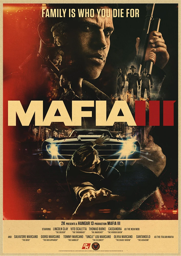 Мафия 2 3 игра пистолет машина крафт бумага плакат столовая Офис Декоративные Картины домашний декор - Цвет: Темно-серый