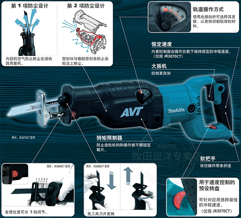 Makita возвратно-поступательная пила JR3070CT портативная электрическая пила технология демпфирования AVT