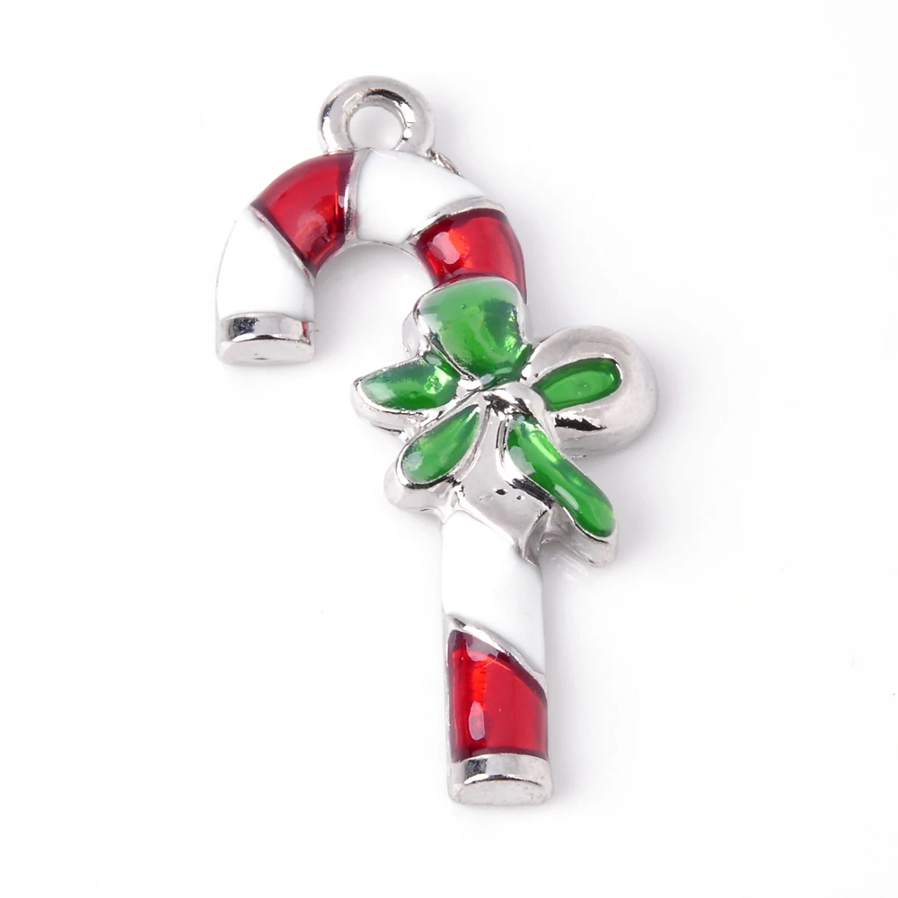 2017 New Arrival lots 20PcsXSilver-tone Christmas Candy Cane Decoration Pendant Enamel Charms Jewelry EK0018 | Украшения и