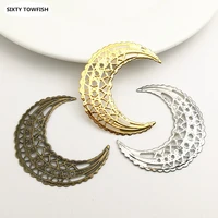 20 pcslot 39x44mm gold colorwhite kantique bronze metal filigree moon slice charms base settings jewelry diy components