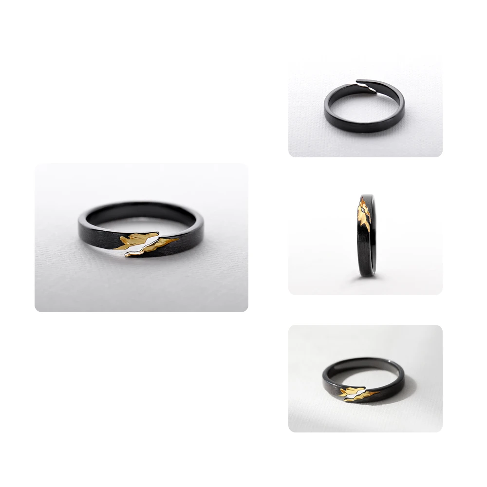 Thaya S925 Серебряное Золотое кольцо с трещинкой старинное черное дерево ручная