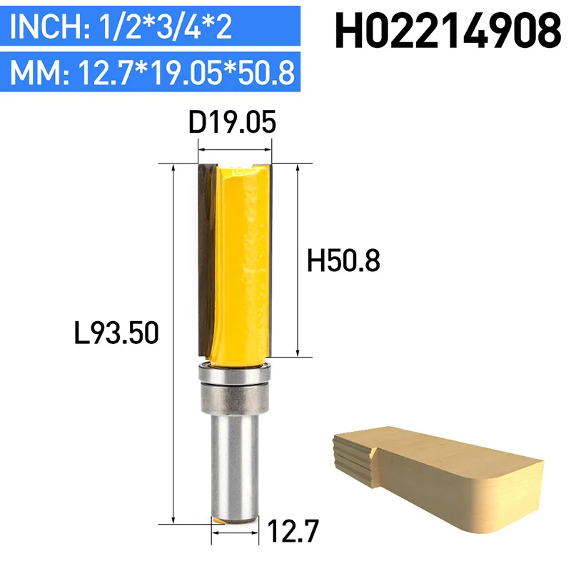 H02214908 HUHAO 1 шт. 1/" хвостовик деревообрабатывающий фрезы заусенцы резец древесины Фрезерный резак ЧПУ Инструмент прямой обрезки с подшипником - Длина режущей кромки: H02214908