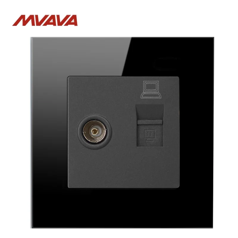 MVAVA компьютерная передача данных RJ45 + ТВ розетка интернет разъем роскошная черная