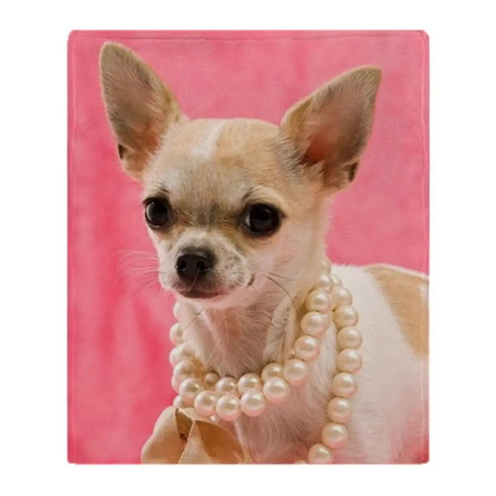 Custom Creative Design Blanket Chihuahua Wearing A Pearl Necklace Soft Fleece Throw for Sofa Bed Car Couch | Дом и сад