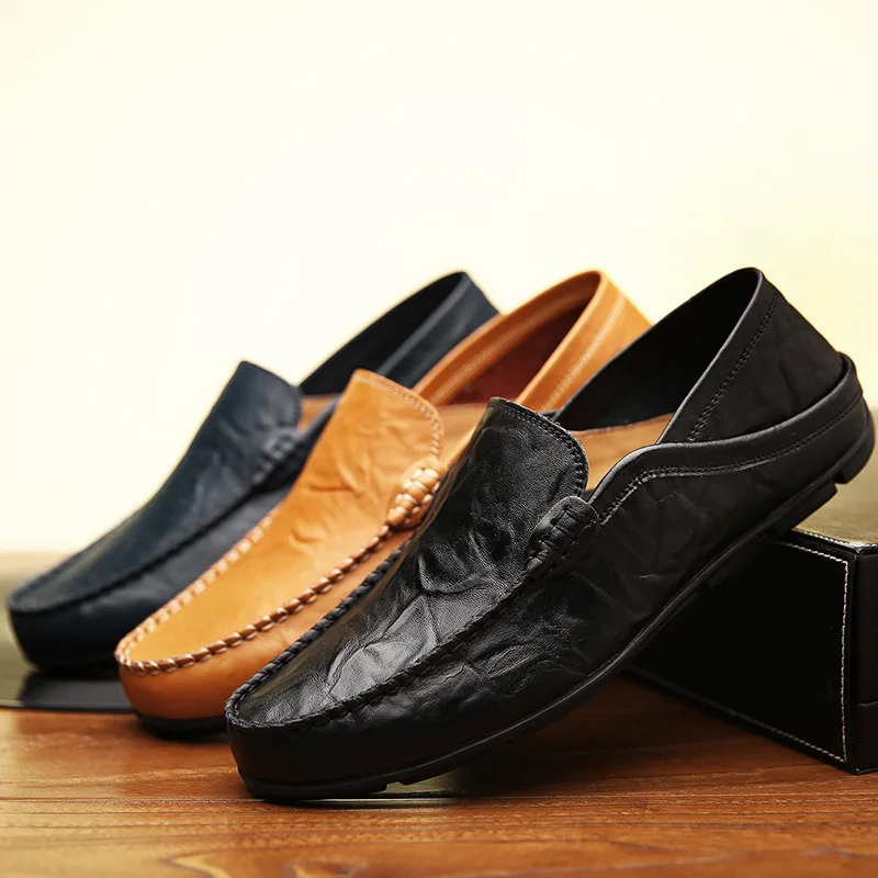 JNNGRIOR Big Size 38-47 Slip on Casual Men Loafers Comfortable soft bottom Mens Moccasins Shoes Genuine Leather Flat | Обувь