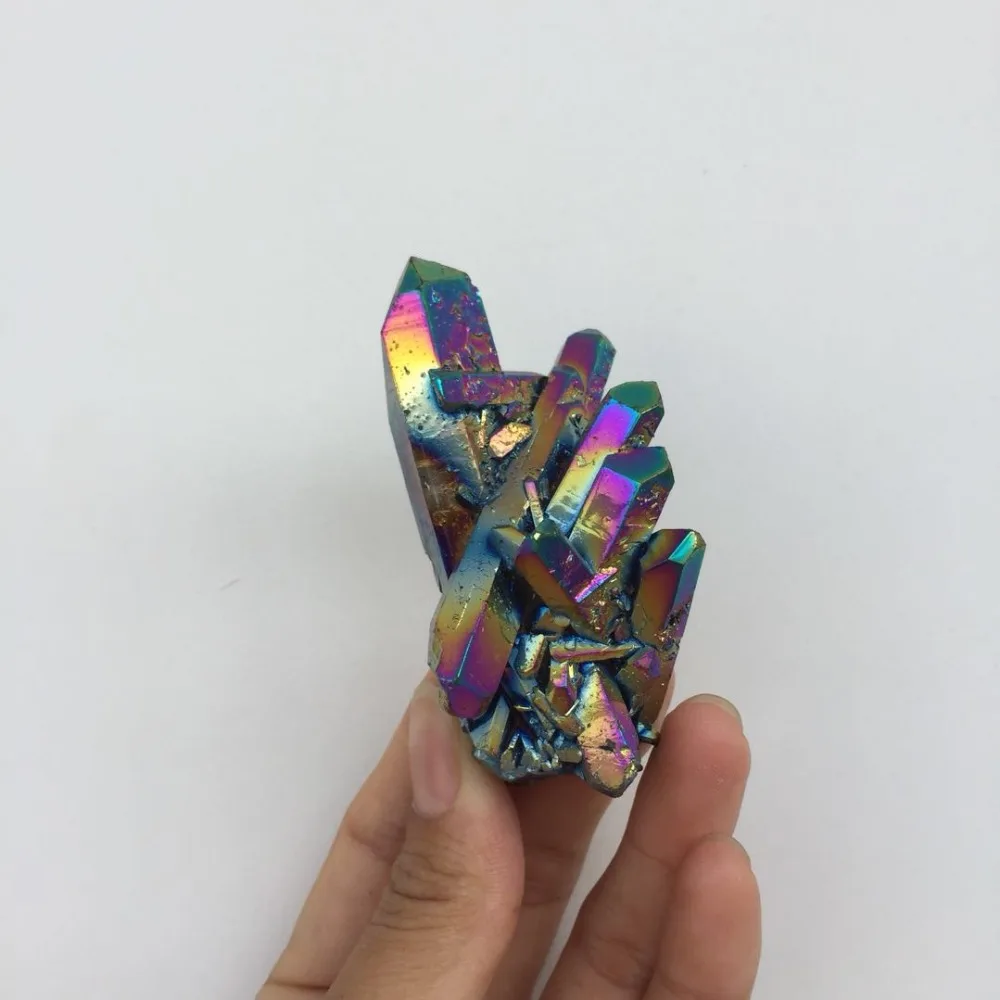 free shipping rainbow aura coated Crystal gemstone cluster meditation titanium electroplated crystal point flower gift | Дом и сад