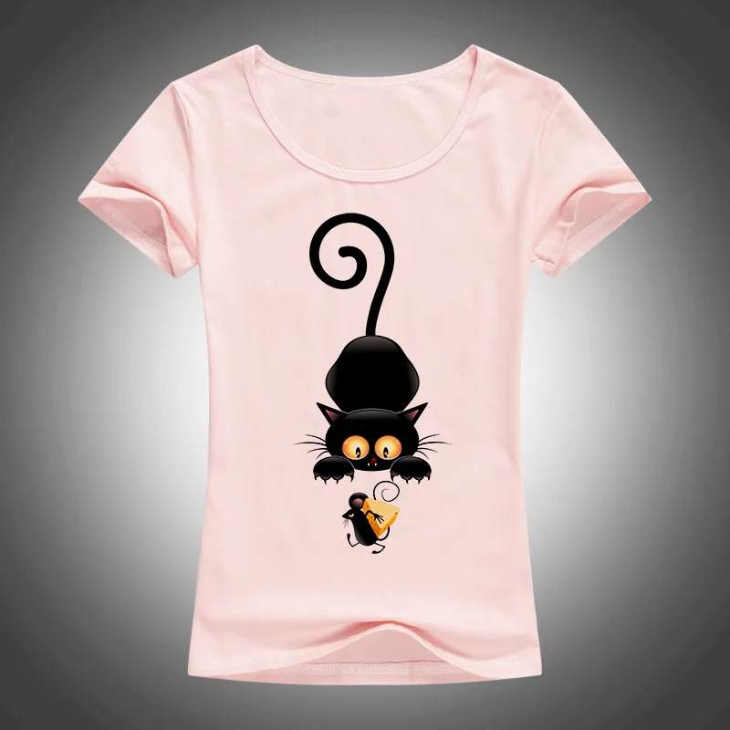 Новинка 2017 брендовая футболка с рисунком непослушного черного кота женская