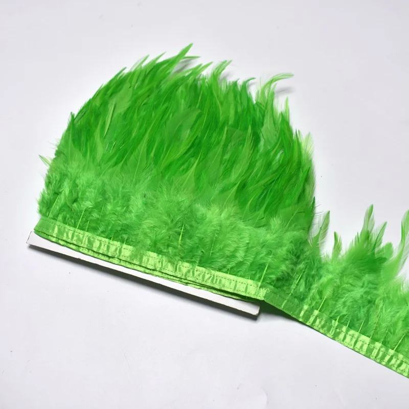 Apple green 1 метр натуральный петух перо планки шитье 8-10 см седла бахрома из перьев петуха белое перо для костюмов DIY перо лента - Цвет: Apple green