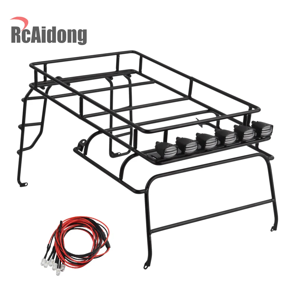 

1/10 RC Crawler Metal Roof Rack Luggage Carrier with Multi-function LED Light for 1:10 RC Crawler Car D90 Body Shell Pa