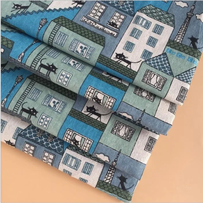 Ткань с принтом для дома и черного кота оптовая продажа льняная хлопковая ткань