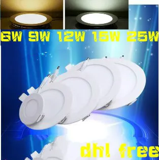 

Ultra Bright 9W 12W 15W 25W Led Ceiling Recessed Downlight Round/Square Panel light 1800Lm Led Panel Bulb Lamp Light 20pcs DHL