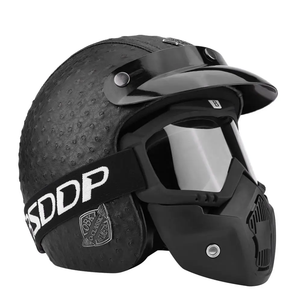 Ostrich Black Goggle Мотоциклетные шлемы с открытым лицом, Половина мотоцикла, мотоциклетный скутер, шлем из искусственной кожи, маска, винтажная маска, головные уборы для шлема Harley - Цвет: Ostrich Black Goggle