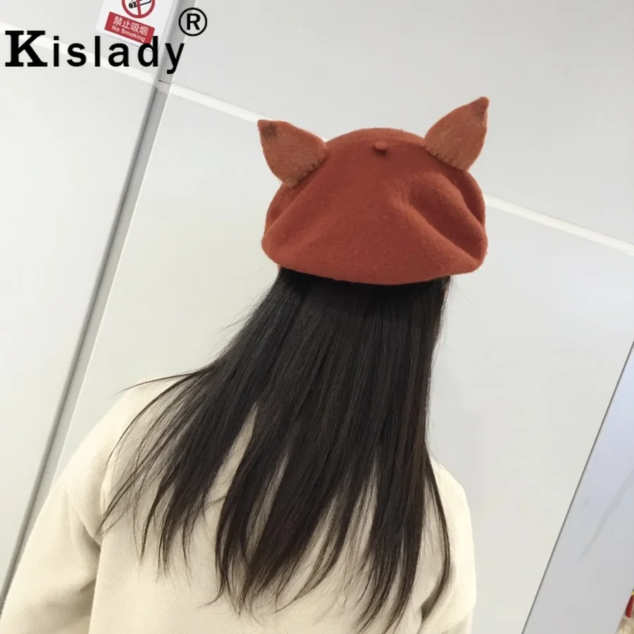 Kislady новые модные милые уши лисы шерсть шапки береты для Для женщин Регулируемый