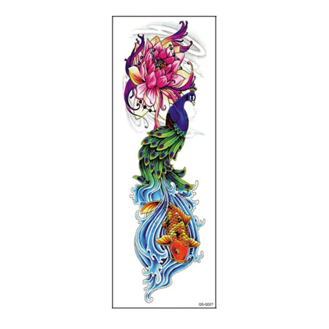 

Shellhard 1PC 48 x*17cm Waterproof Sweatproof Temporary Tattoo Sticker Fish Peacock Lotus Body Full Arm Large Tattoo Sticker