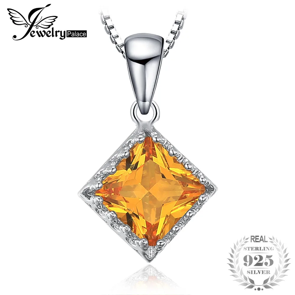 JewelryPalace классический 1.4ct квадратный желтый создан сапфиры Solitaire кулон 925
