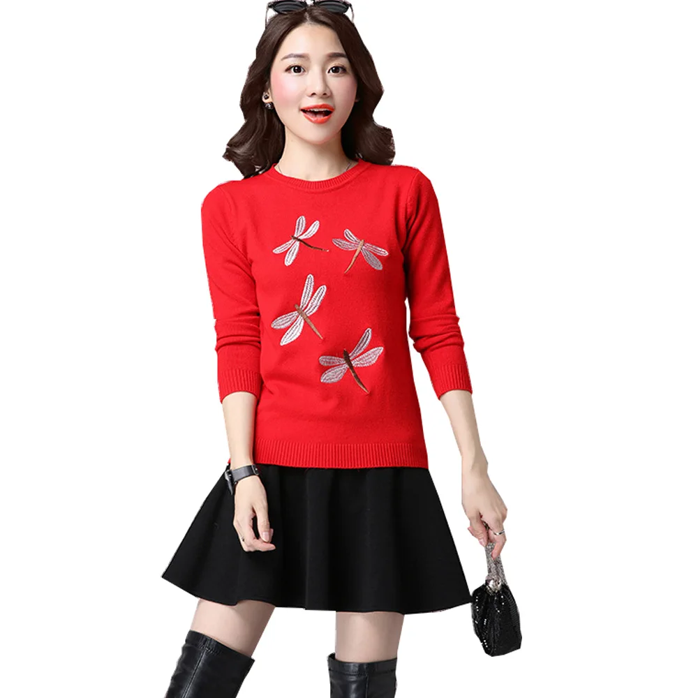 Осенне-зимний свитер Для женщин Мода 2017 г. негабаритных Пуловеры для стрекоза