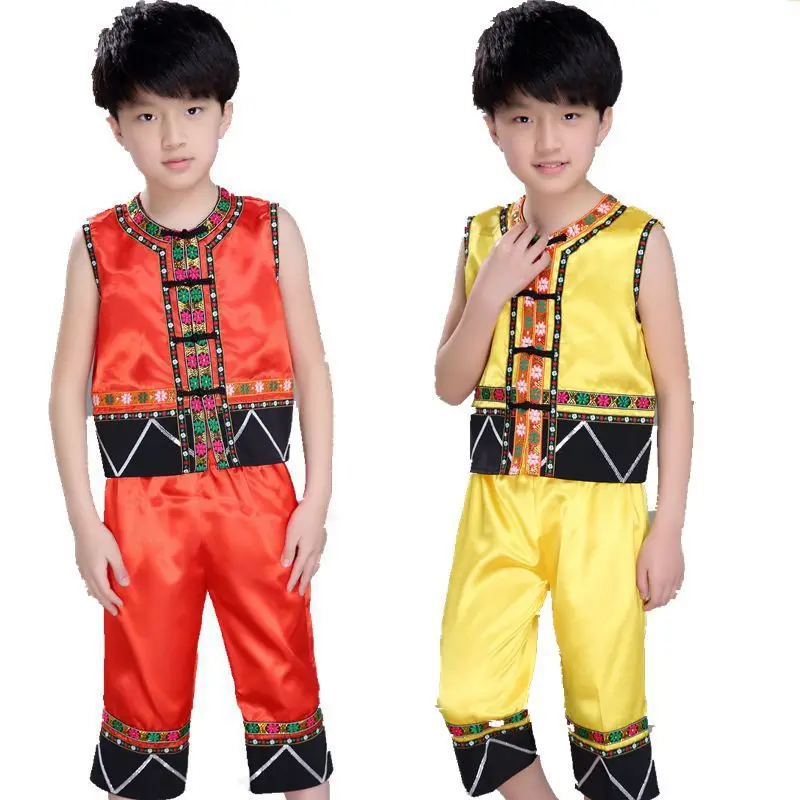 

Children Chinese Folk Costume Boy National Miao Dance Clothing Sleeveless Dai Dancer Wear Child Hmong Costumes 18