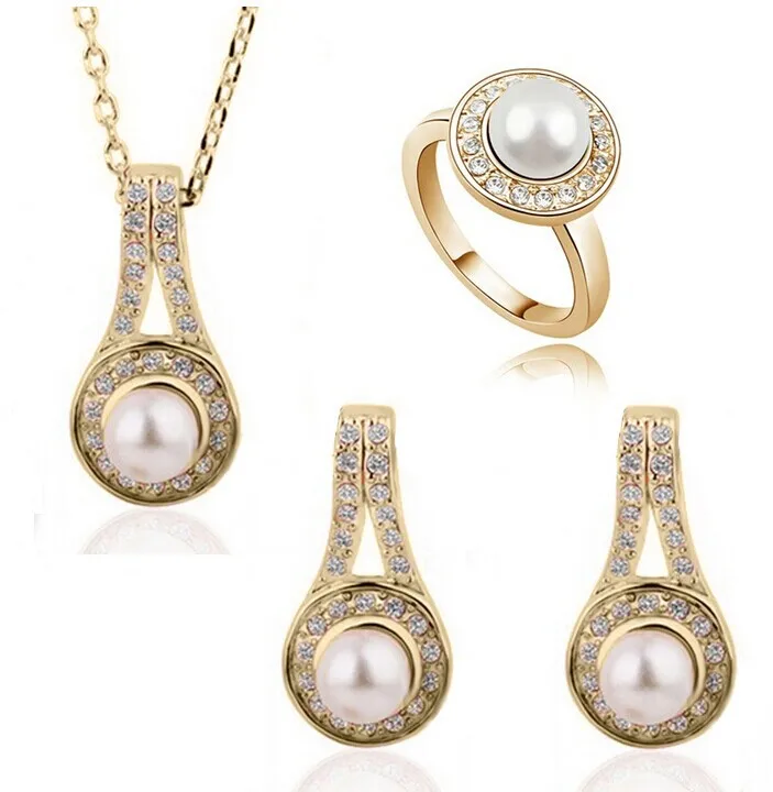 wholesale Austrian CRYSTAL pearl pendant fashion chain necklace stud earrings necklaces&amppendants Jewelry Sets free ship | Украшения и