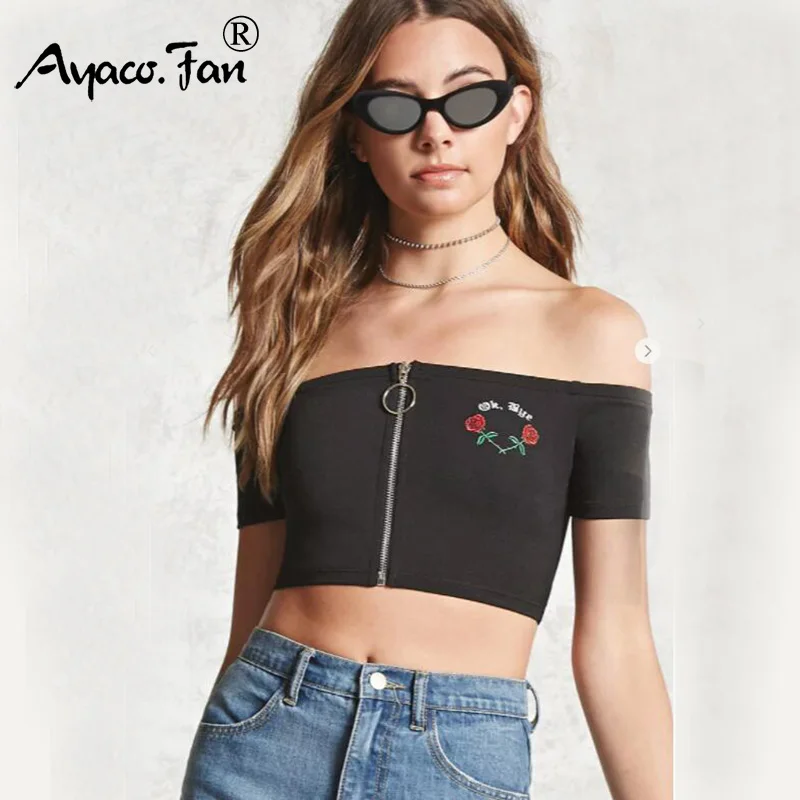 

2019 New Sexy Women Summer Tops Mini Off-Shoulder Woman Girls Shirts Casual Ladies Camisole Embroidery Bralette Shirt Clubwear