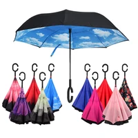 folding reverse umbrella double layer inverted windproof rain car umbrellas for women reverse umbrella clear umbrella
