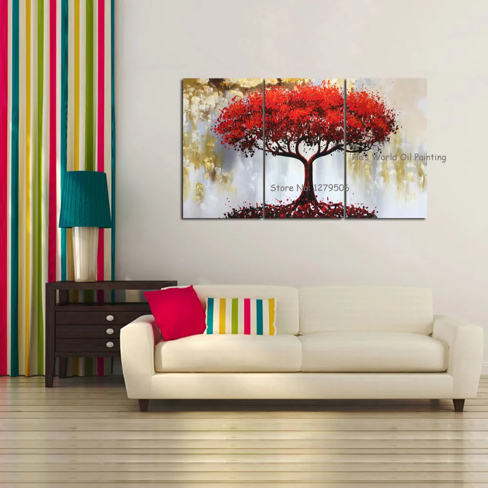 

Modular Canvas Paintings Posters Home Decor Wall Art Pictures 3 Pieces Red Tree Art Scenery Landscape Paintings Framework