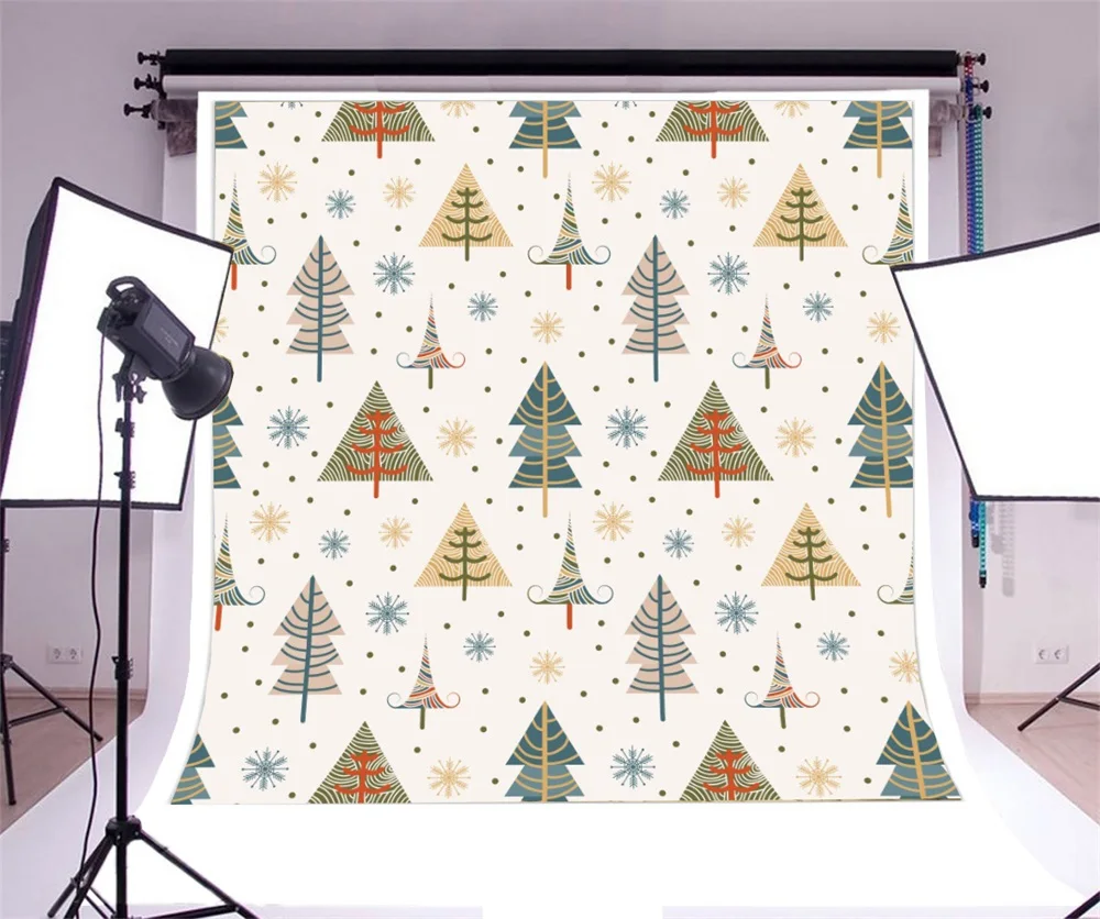 Laeacco Cartoon Pine Tree Snowflake Pattern Children Photography Backgrounds Customized Photographic Backdrops For Photo Studio |