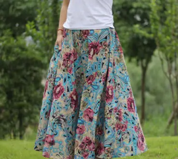 hibiscus blue 28 цветов, длина 80 см,, женские летние богемные модные хлопковые льняные юбки с принтом, этнические богемные пляжные повседневные юбки W1336 - Цвет: hibiscus blue