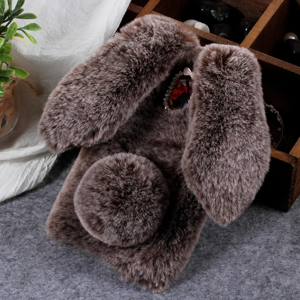 DULCII for Samsung Galaxy J2 Pro J4 J6 A6 Plus 2018 Case 3D Cute Bunny Rabbit Fluffy Fur Coated Rhinestone TPU Phone Cover |