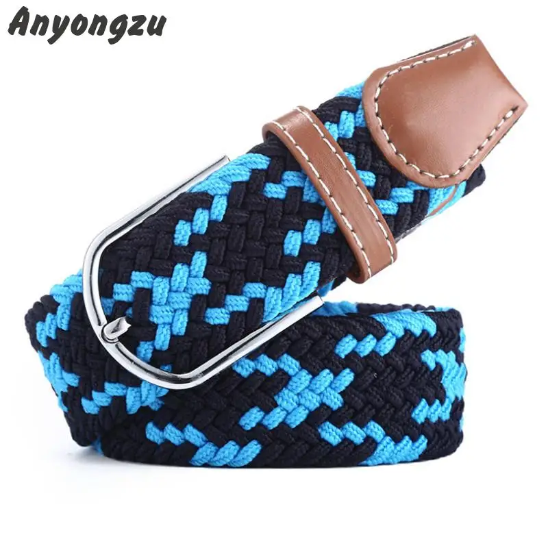 Exquisite Workmanship High Quality Needle Buckle Elastic Men Women Waistband Stitching Color Canvas Knitted Breathable Belt