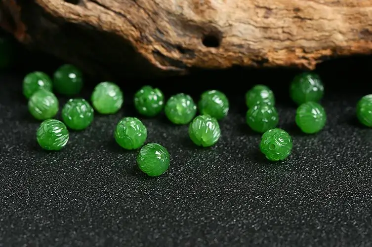 

Fine Jewelry Beads Natural hetian jade Lotus beads natural Spinach green jade Jade Beads jewelry Bracelet Hand Series DIY