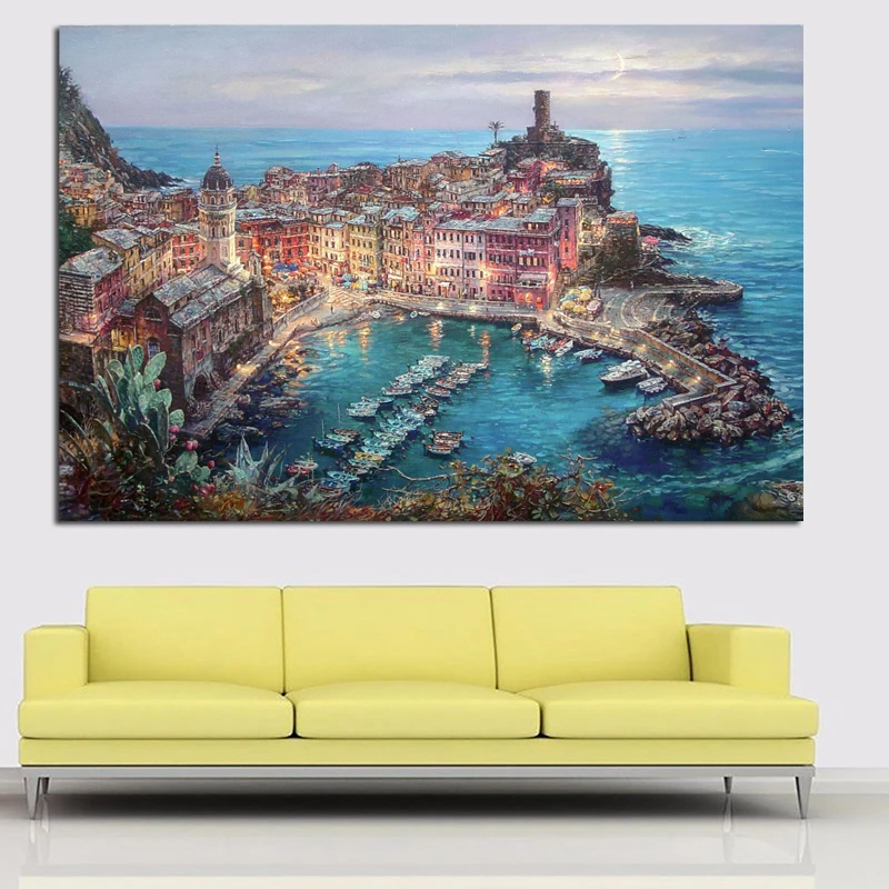 Томас кинкаде Средиземноморское море Италия док-станция город холст картина