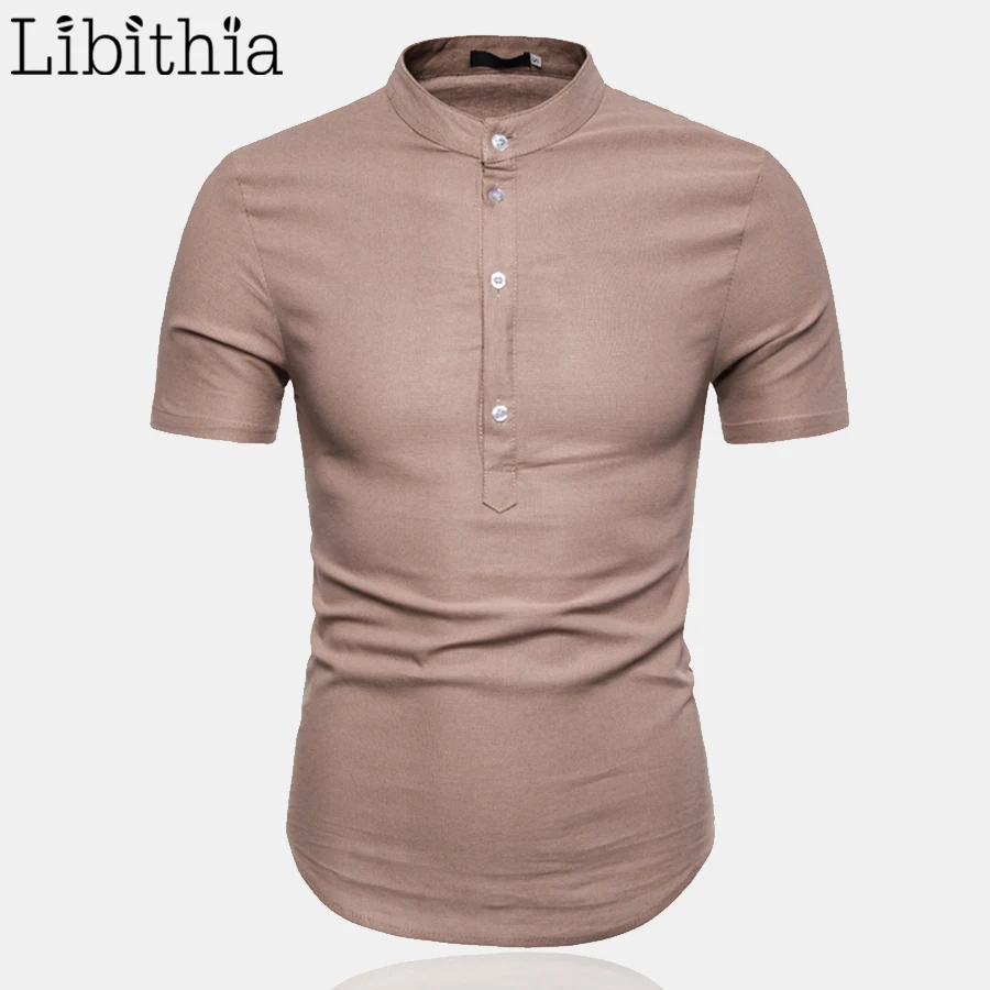 Мужская Однотонная рубашка с коротким рукавом тонкий пуловер на пуговицах белая