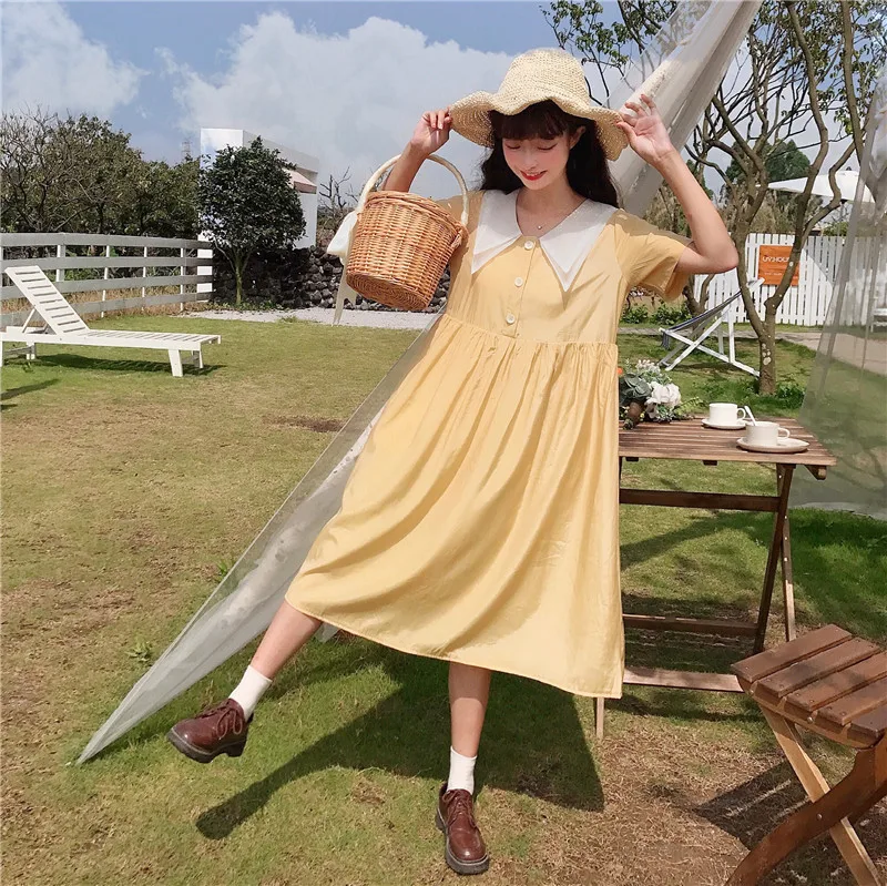 Японский Стиль с милым бантом кружевное платье воротником в кукольном стиле