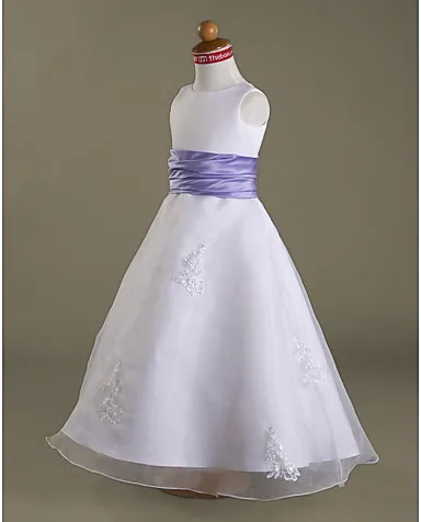 A-line Scoop Floor-length Satin Organza Flower Girl Dress | Свадьбы и торжества